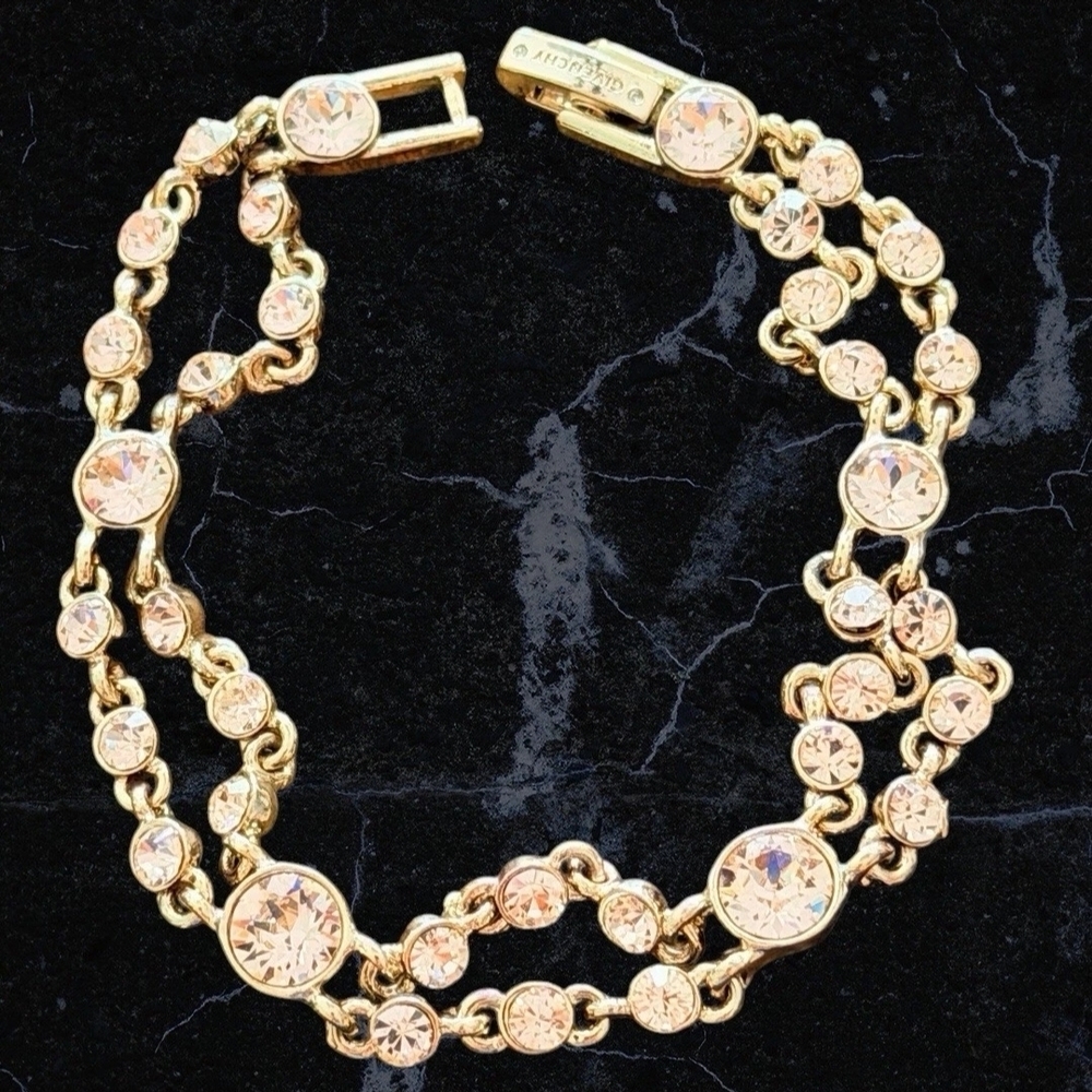 Vintage Givenchy Pink Rhinestone Tennis Bracelet Rose Goldentone 7”